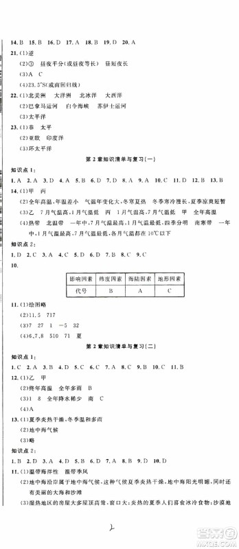 湖北教育出版社2019全优标准卷8年级地理上册答案