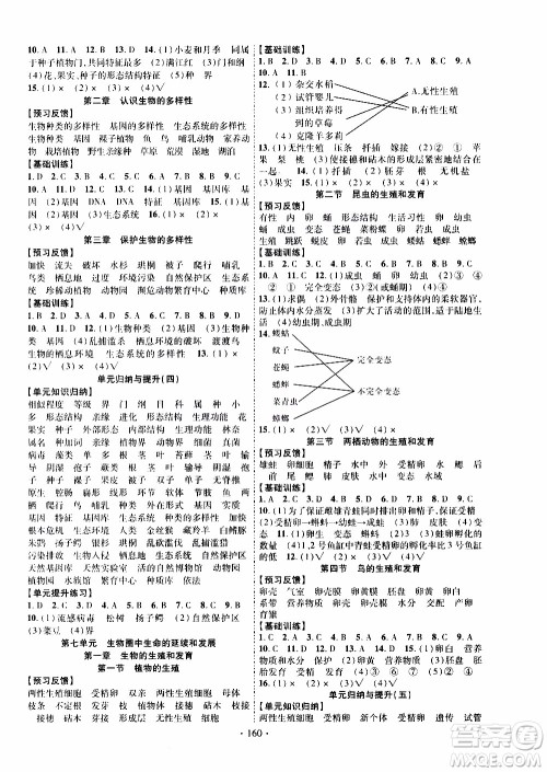 长江出版社2019年课时掌控生物八年级上册RJ人教版参考答案