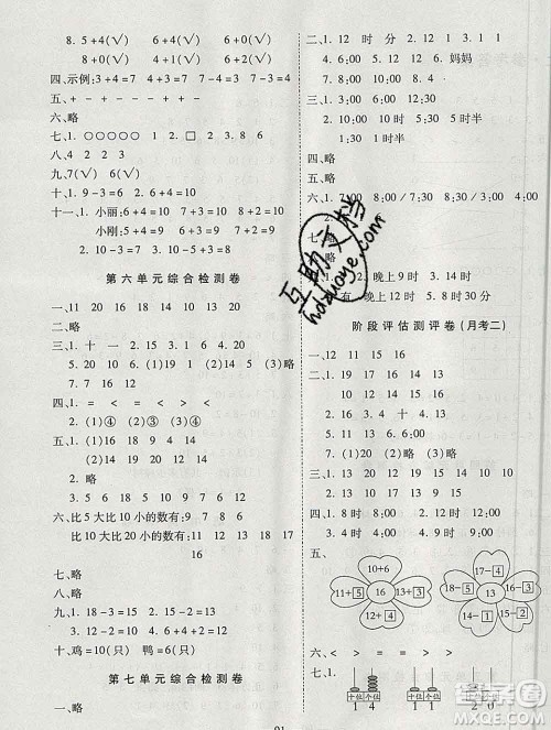 天地出版社2019秋人教版名师优题小学系列卷一年级数学上册答案