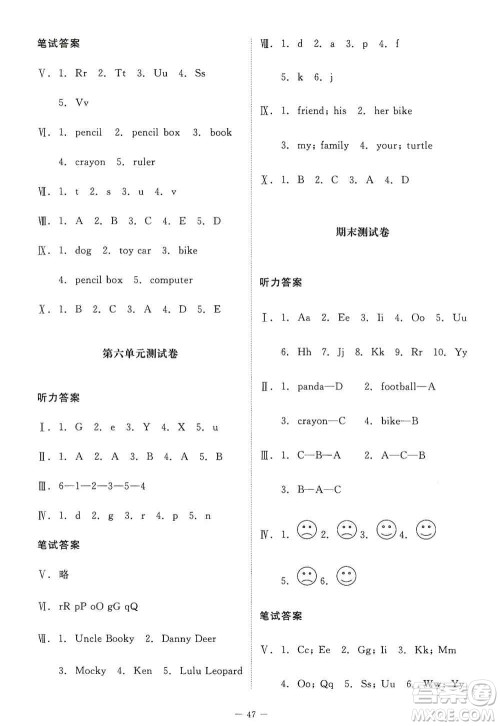 北京师范大学出版社2019英语伴你成长三年级上册北师大版河南专版答案