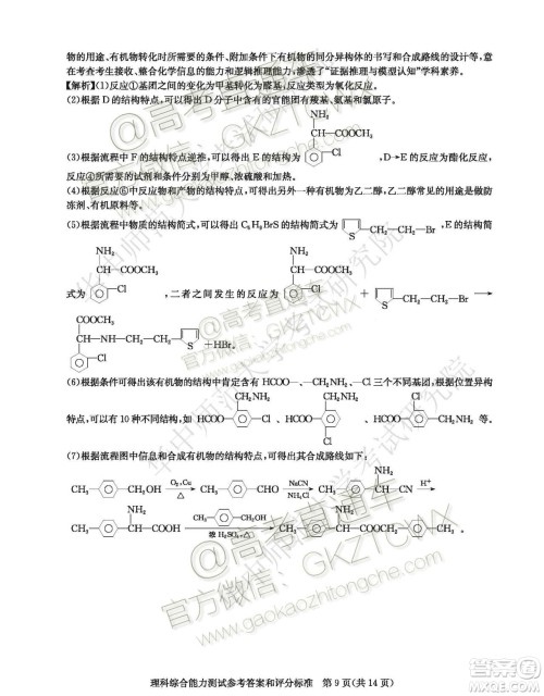 华大新高考联盟2020届高三11月教学质量测评理科综合试题及答案