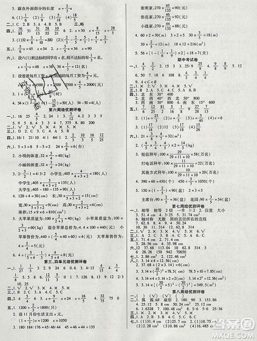 武汉大学出版社2019秋新版培优名卷全能卷六年级数学人教版A版答案