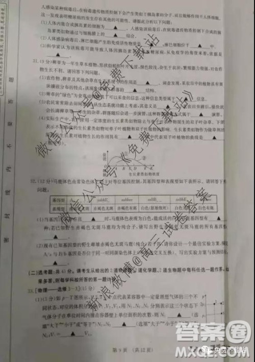 全国大联考2020届高三第五次联考理综试题及答案