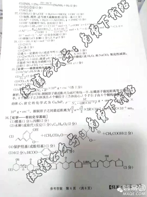 全国大联考2020届高三第五次联考理综试题及答案 全国大联考2020届高三第五次联考理综试题及答案