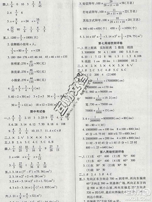 武汉大学出版社2019秋新版培优名卷全能卷六年级数学西师版C版答案