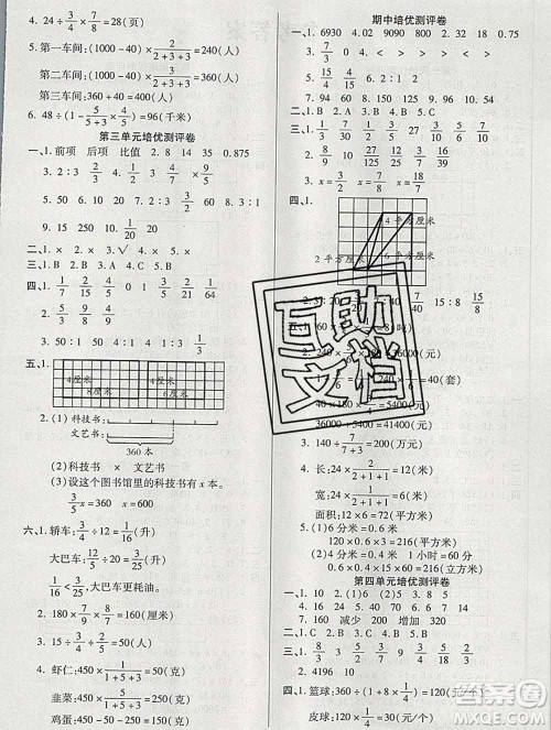 武汉大学出版社2019秋新版培优名卷全能卷六年级数学苏教版B版答案