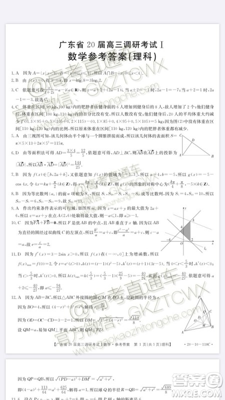 2020届广东金太阳高三11月百校联考理数试题答案 2020届广东金太阳高三11月百校联考理数试题答案
