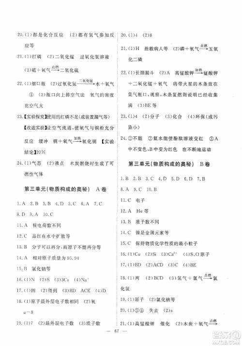 江西教育出版社2019芝麻开花能力形成同步测试卷九年级化学上册人教版答案