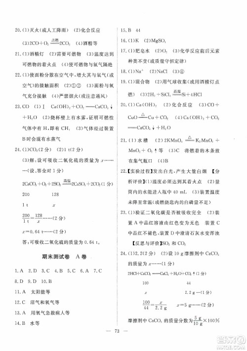 江西教育出版社2019芝麻开花能力形成同步测试卷九年级化学上册人教版答案