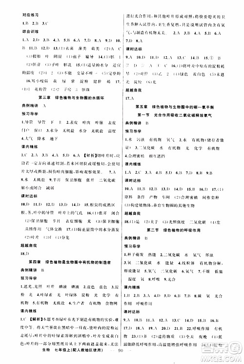 2019年黄冈金牌之路练闯考数学七年级上册人教版参考答案
