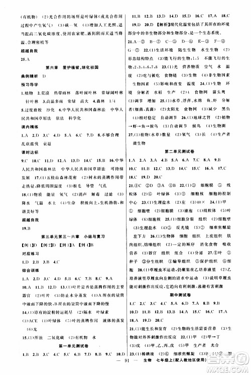 2019年黄冈金牌之路练闯考数学七年级上册人教版参考答案