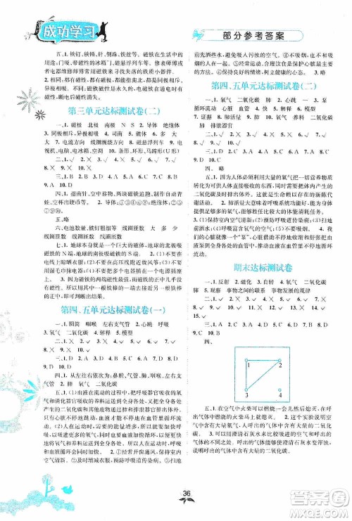 云南科技出版社2019创新成功学习同步导学科学五年级上册苏教版答案