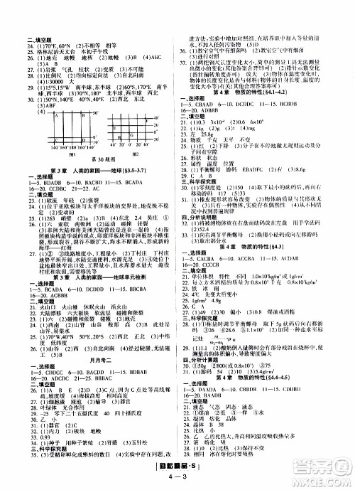 励耘书业2019年励耘活页七年级上册科学浙教版参考答案