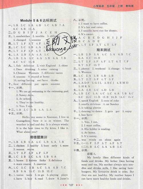 2019年53天天练小学英语五年级上册教科版广州专用参考答案 2019年53天天练小学英语五年级上册教科版广州专用参考答案