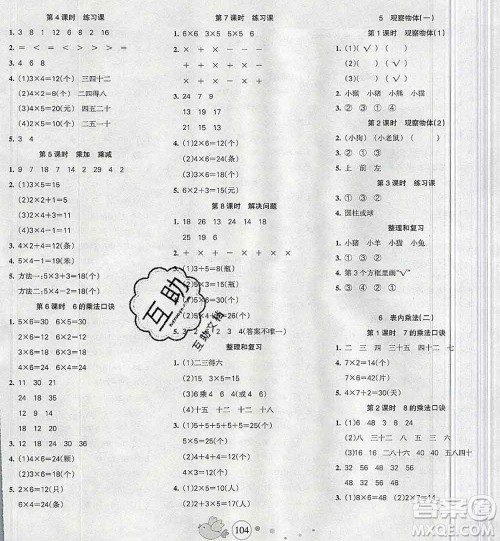2019秋整合集训随堂检测天天练二年级数学上册人教版答案