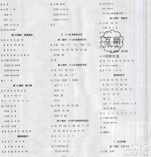 2019秋整合集训随堂检测天天练一年级数学上册人教版答案 2019秋整合集训随堂检测天天练一年级数学上册人教版答案