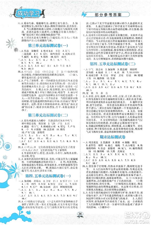 云南科技出版社2019创新成功学习同步导学科学六年级上册苏科版答案 云南科技出版社2019创新成功学习同步导学科学六年级上册苏科版答案