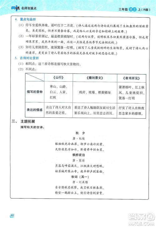 2019典中点名师划重点三年级语文上册人教版答案