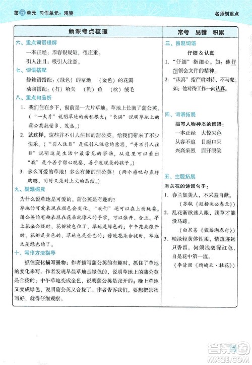 2019典中点名师划重点三年级语文上册人教版答案