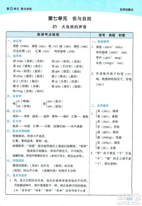 2019典中点名师划重点三年级语文上册人教版答案