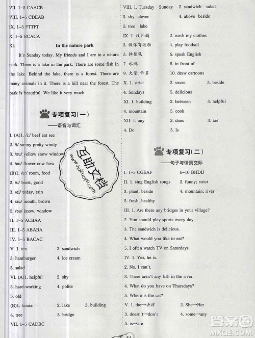 新疆文化出版社2019秋新版A+金题小学五年级英语上册人教版答案