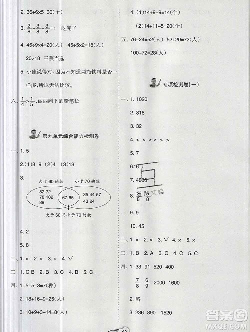 新疆文化出版社2019秋新版A+金题小学三年级数学上册人教版答案