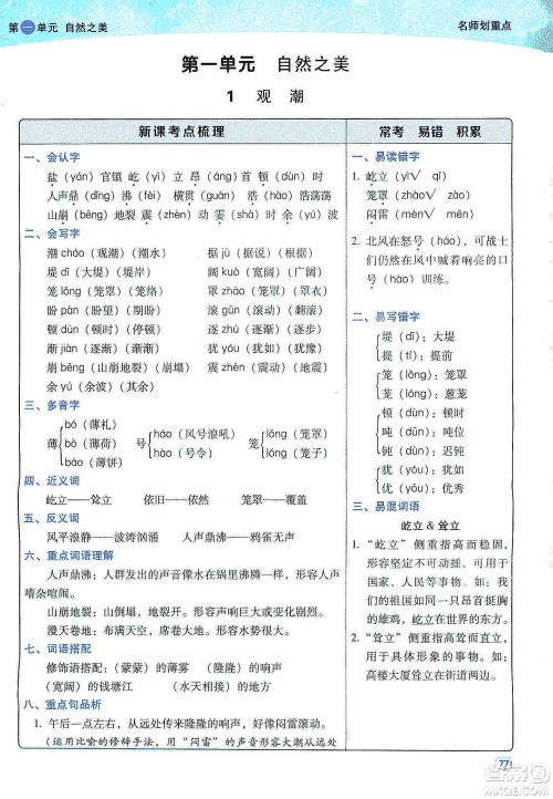 2019典中点名师划重点四年级语文上册人教版答案