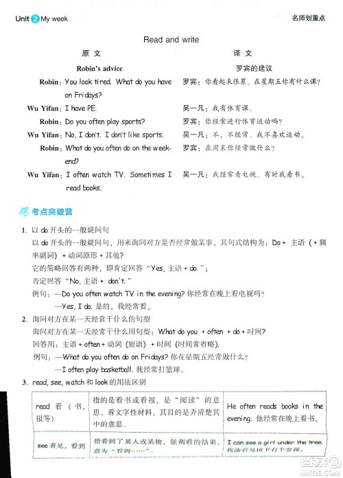 2019典中点名师划重点五年级英语上人教PEP版答案 2019典中点名师划重点五年级英语上人教PEP版答案