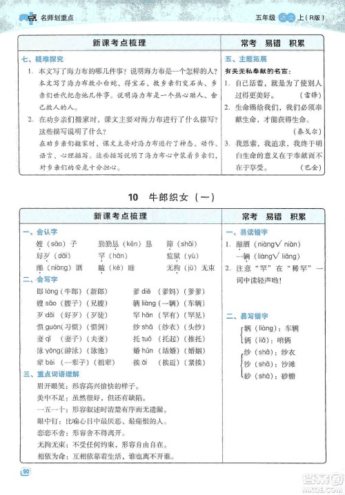 2019典中点名师划重点五年级语文上册人教版答案