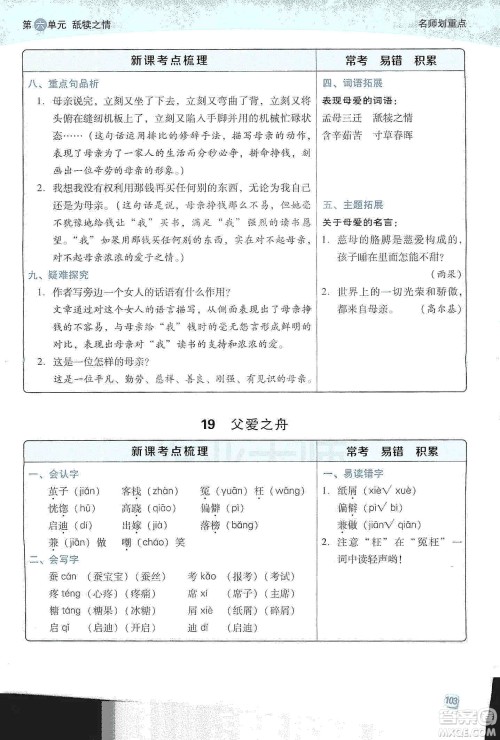 2019典中点名师划重点五年级语文上册人教版答案