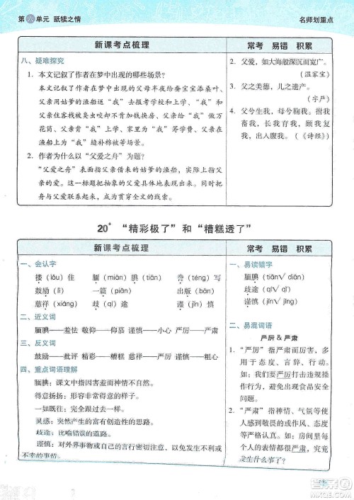 2019典中点名师划重点五年级语文上册人教版答案