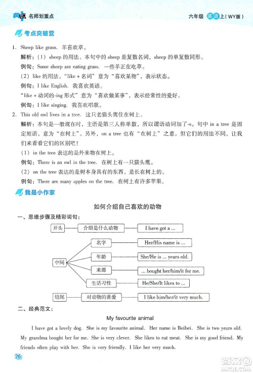 2019典中点名师划重点六年级英语上外研版答案