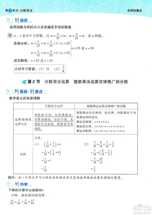 2019典中点名师划重点六年级数学上册人教版答案