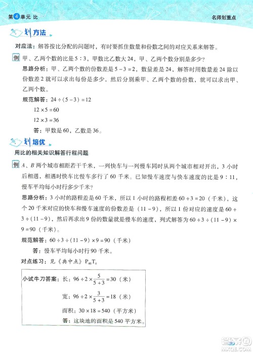 2019典中点名师划重点六年级数学上册人教版答案