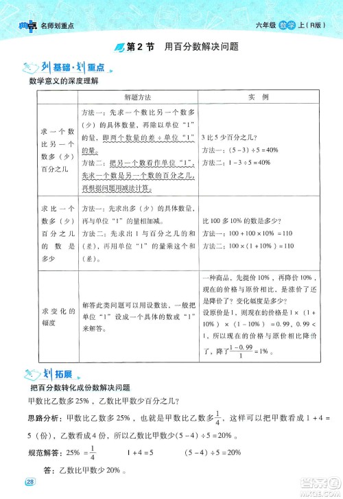 2019典中点名师划重点六年级数学上册人教版答案