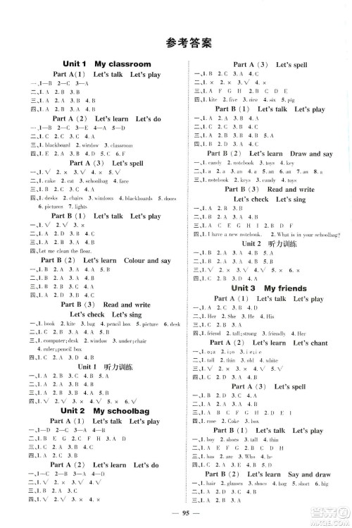 江西教育出版社2019名师测控四年级英语上册人教版答案
