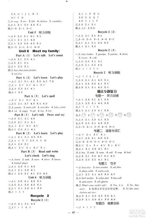 江西教育出版社2019名师测控四年级英语上册人教版答案