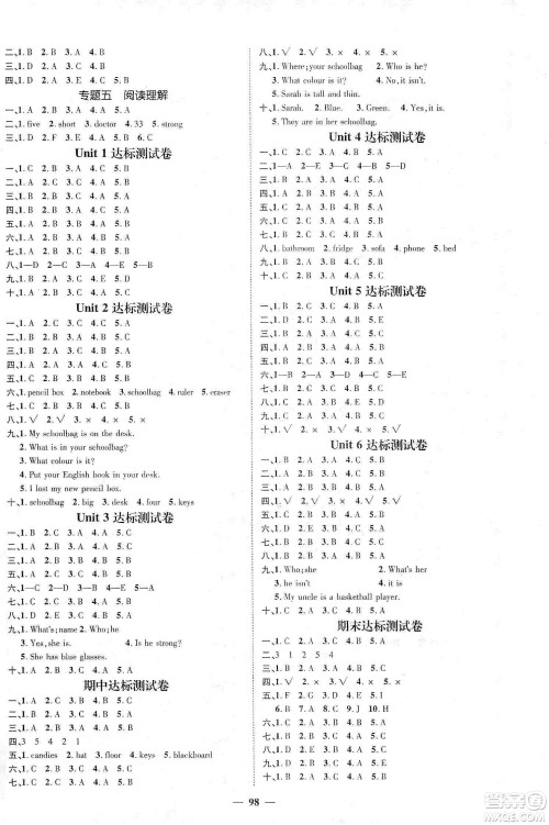 江西教育出版社2019名师测控四年级英语上册人教版答案