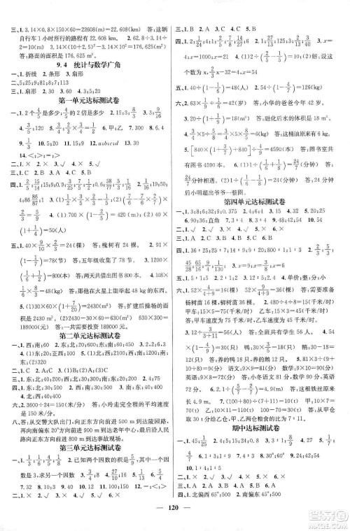 江西教育出版社2019名师测控六年级数学上册人教版答案