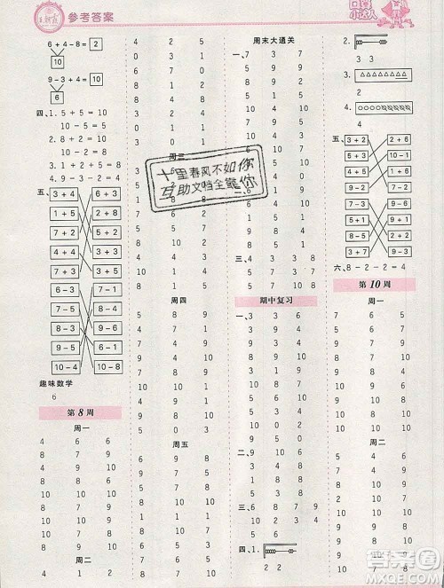 2019秋新版王朝霞口算小达人一年级数学上册北师版参考答案