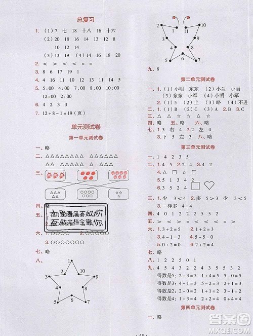 吉林出版集团股份有限公司2019年学霸成长课堂一年级数学人教版答案