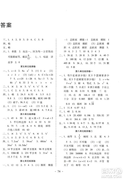 云南教育出版社2019金牌试卷秋一线名师提优试卷五年级数学上册答案 云南教育出版社2019金牌试卷秋一线名师提优试卷五年级数学上册答案