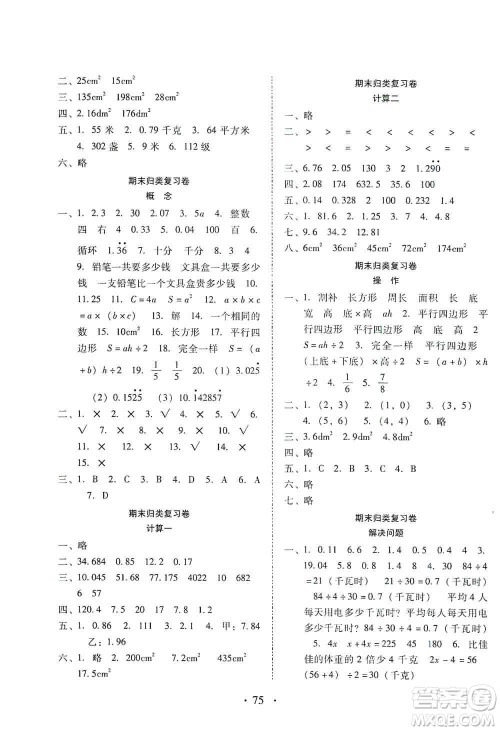 云南教育出版社2019金牌试卷秋一线名师提优试卷五年级数学上册答案