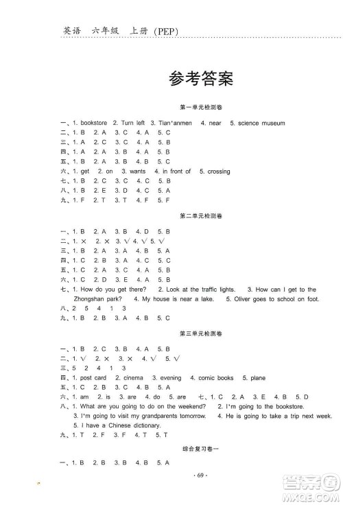 云南教育出版社2019金牌试卷秋一线名师提优试卷六年级英语上册PEP版答案 云南教育出版社2019金牌试卷秋一线名师提优试卷六年级英语上册PEP版答案