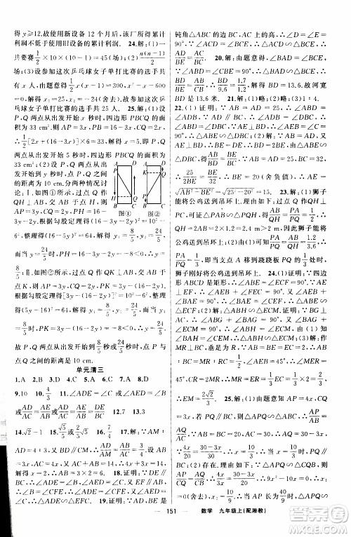 2019年我的书会讲课四清导航数学九年级上湘教版参考答案