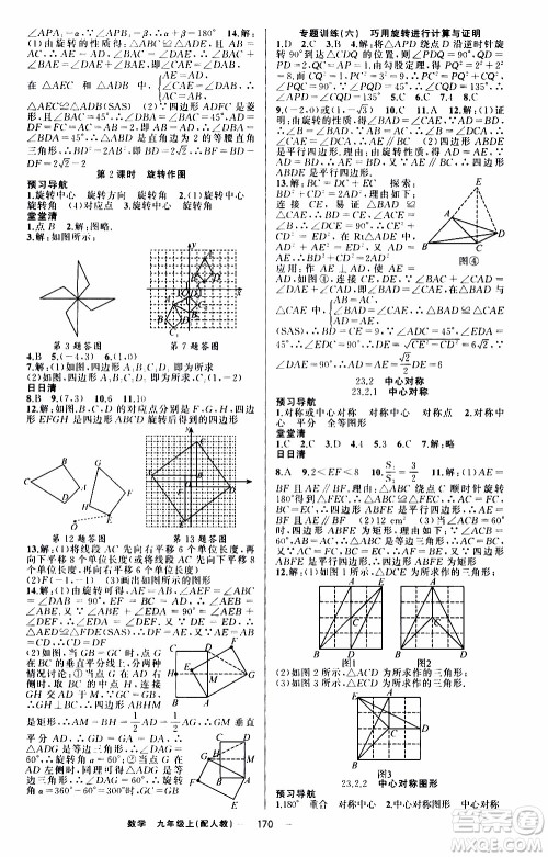 2019年我的书会讲课四清导航数学九年级上RJ人教版参考答案