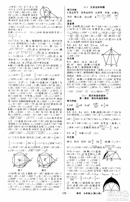 2019年我的书会讲课四清导航数学九年级上RJ人教版参考答案