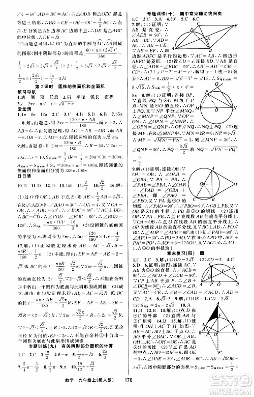 2019年我的书会讲课四清导航数学九年级上RJ人教版参考答案