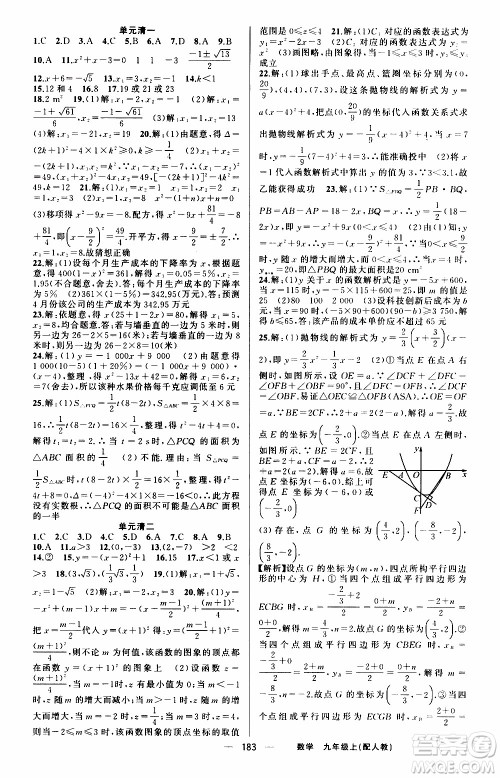 2019年我的书会讲课四清导航数学九年级上RJ人教版参考答案