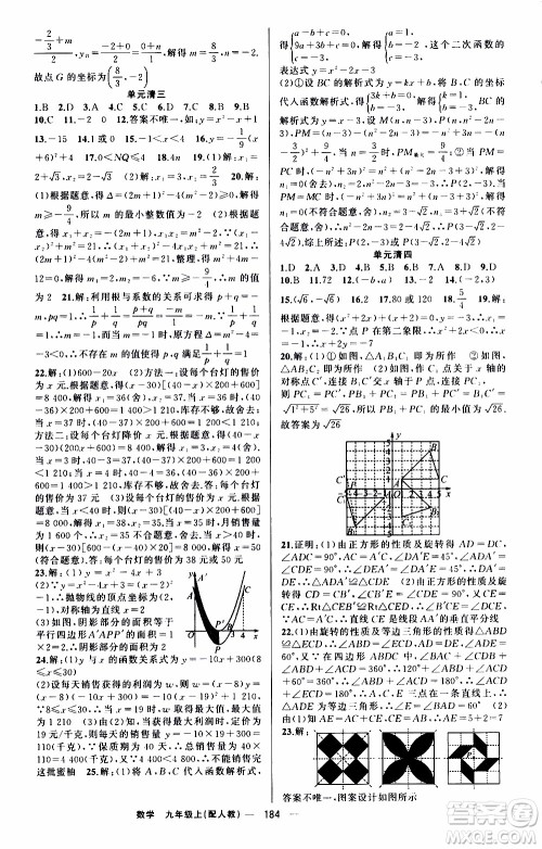 2019年我的书会讲课四清导航数学九年级上RJ人教版参考答案